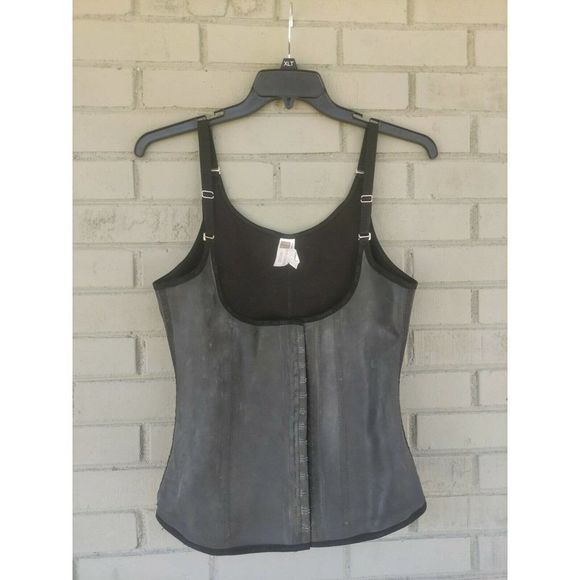 Ann Chery Size 40 Trainer Corset Gym Cincher Latex Hooks Black - Picture 1 of 7